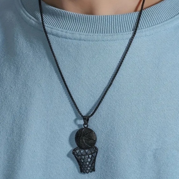 New basketball hoop & ball player necklace hip hop sporty cool trendy design XL - Picture 4 of 4